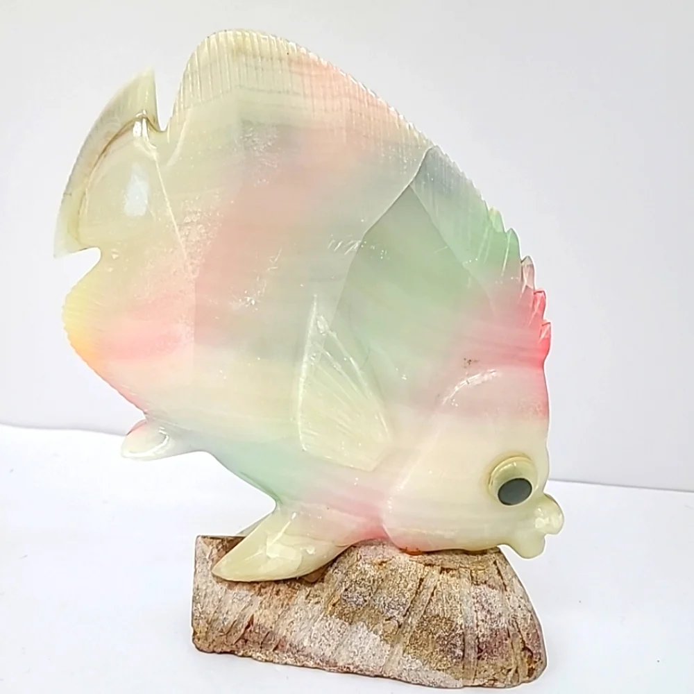 Vintage Rainbow Onyx Angelfish Figurine Handcarved